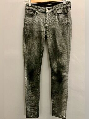 7 For All Mankind Metallic Gray Printed Skinny Jeans Size 25
